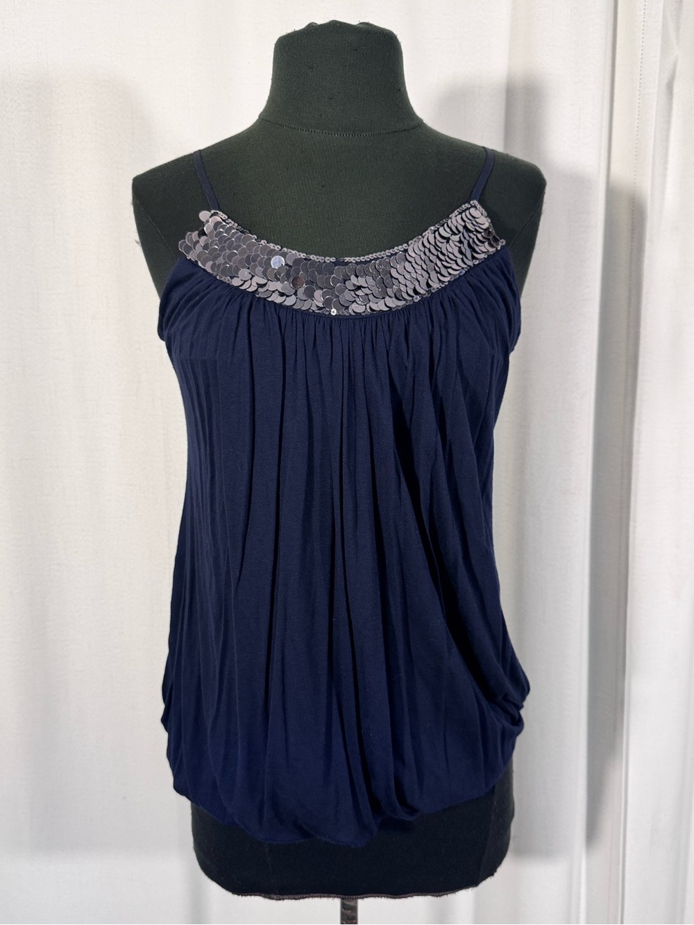 Y2K Forever 21 Navy Sequin Draped Top